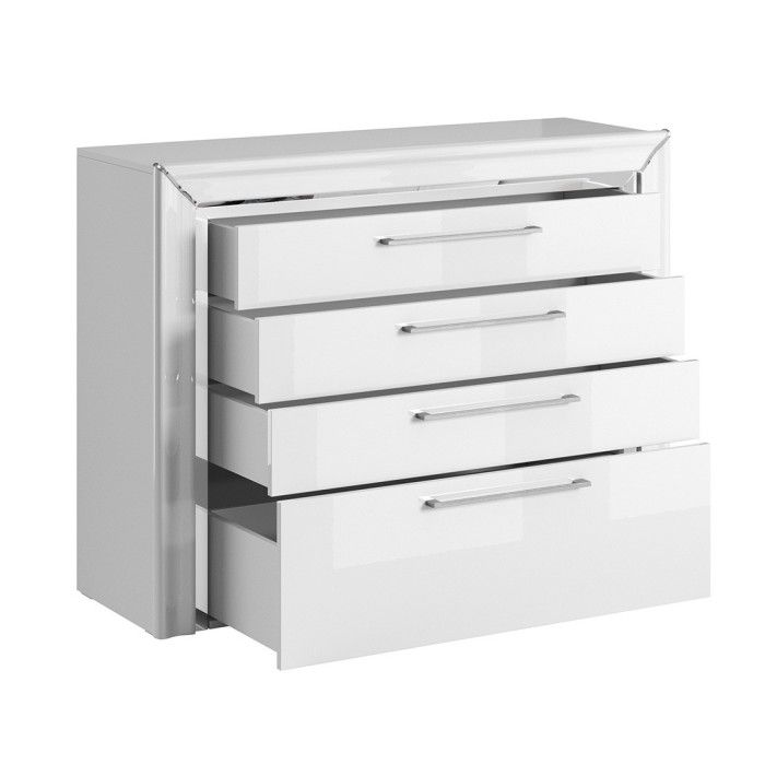 Commode design 4 tiroirs collection DOHA coloris blanc et argent