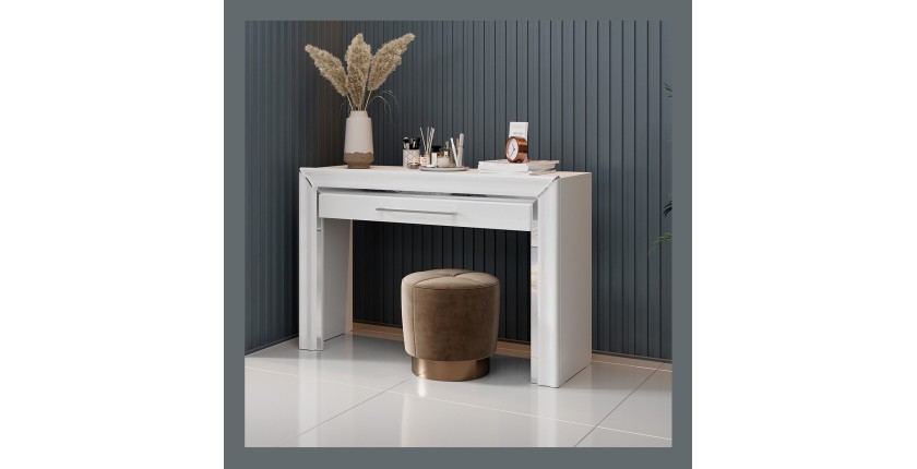 Bureau console design collection DOHA coloris blanc finitions argentées