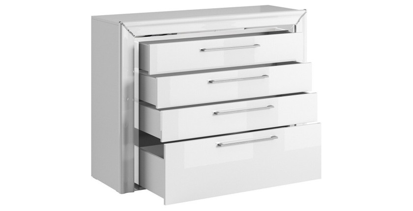Chambre à coucher collection DOHA coloris blanc : Armoire, Lit 160x200, commode, chevets, miroir et bureau