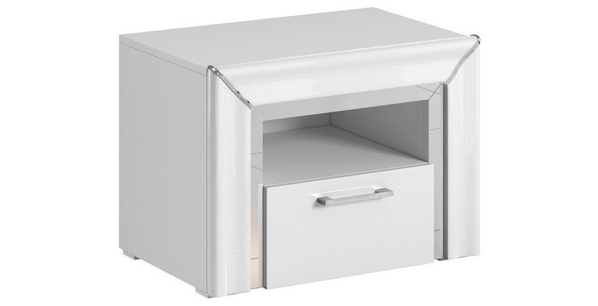 Chambre à coucher collection DOHA coloris blanc : Armoire, Lit 160x200, commode, chevets, miroir et bureau