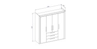Chambre à coucher collection DOHA coloris blanc : Armoire, Lit 160x200, commode, chevets, miroir et bureau