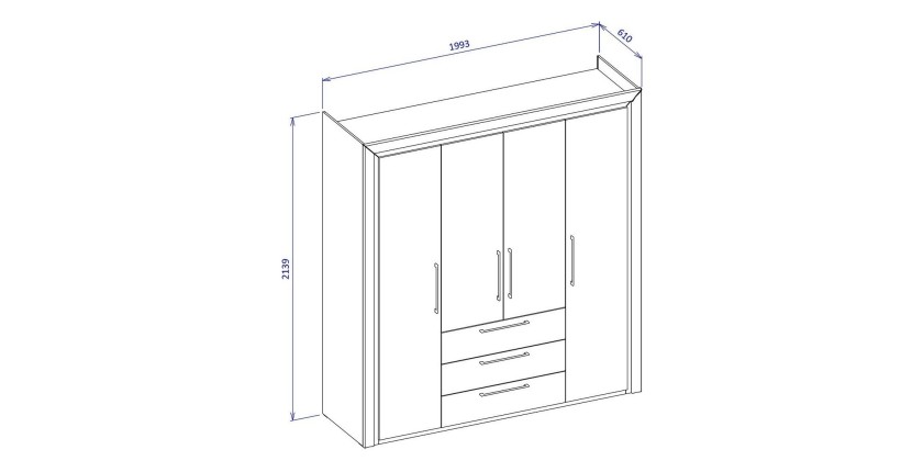 Chambre à coucher collection DOHA coloris blanc : Armoire, Lit 160x200, commode, chevets, miroir et bureau