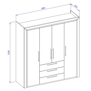 Chambre à coucher collection DOHA coloris blanc : Armoire, Lit 160x200, commode, chevets, miroir et bureau