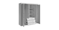 Chambre à coucher collection DOHA coloris blanc : Armoire, Lit 160x200, commode, chevets, miroir et bureau