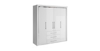 Chambre à coucher collection DOHA coloris blanc : Armoire, Lit 160x200, commode, chevets, miroir et bureau
