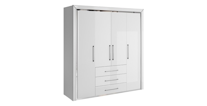 Chambre à coucher collection DOHA coloris blanc : Armoire, Lit 160x200, commode, chevets, miroir et bureau