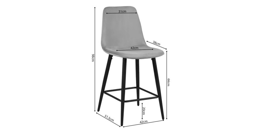 Chaise de comptoir en velours BOYLD, coloris gris