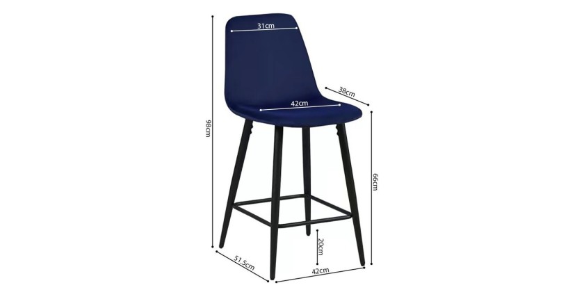 Chaise de comptoir en velours BOYLD, coloris bleu foncé