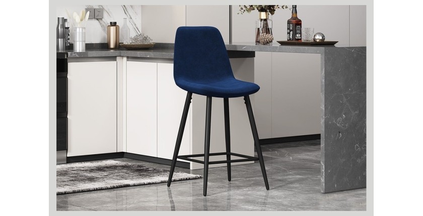 Chaise de comptoir en velours BOYLD, coloris bleu foncé