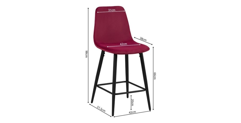 Chaise de comptoir en velours BOYLD, coloris bordeaux