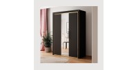 Armoire 150cm collection DOHA. Couleur noir mat et doré.