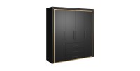 Armoire 4 portes et 3 tiroirs collection DOHA. Coloris noir mat et doré