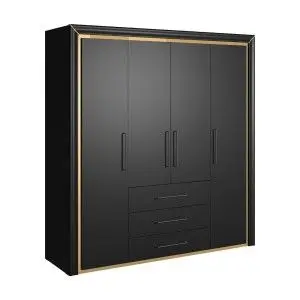 Armoire 4 portes et 3 tiroirs collection DOHA. Coloris noir mat et doré