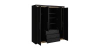 Armoire 4 portes et 3 tiroirs collection DOHA. Coloris noir mat et doré