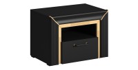 Table de chevet collection DOHA. 1 tiroir et 1 niche. Coloris noir mat et doré.