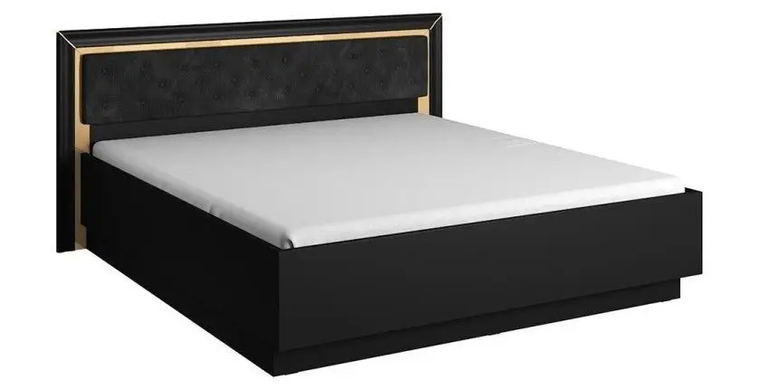 Lit adulte 180x200 collection DOHA. Coloris noir mat et doré.