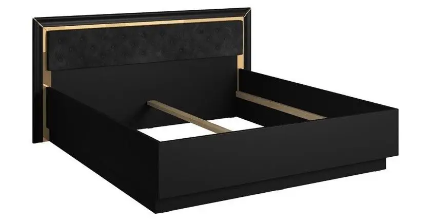 Lit adulte 180x200 collection DOHA. Coloris noir mat et doré.
