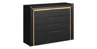 Commode design 4 tiroirs collection DOHA coloris noir mat et dorées