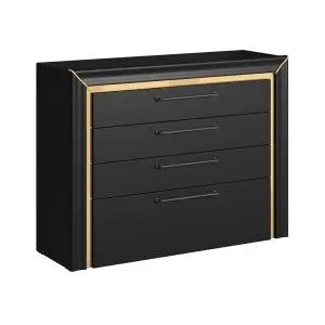 Commode design 4 tiroirs collection DOHA coloris noir mat et dorées