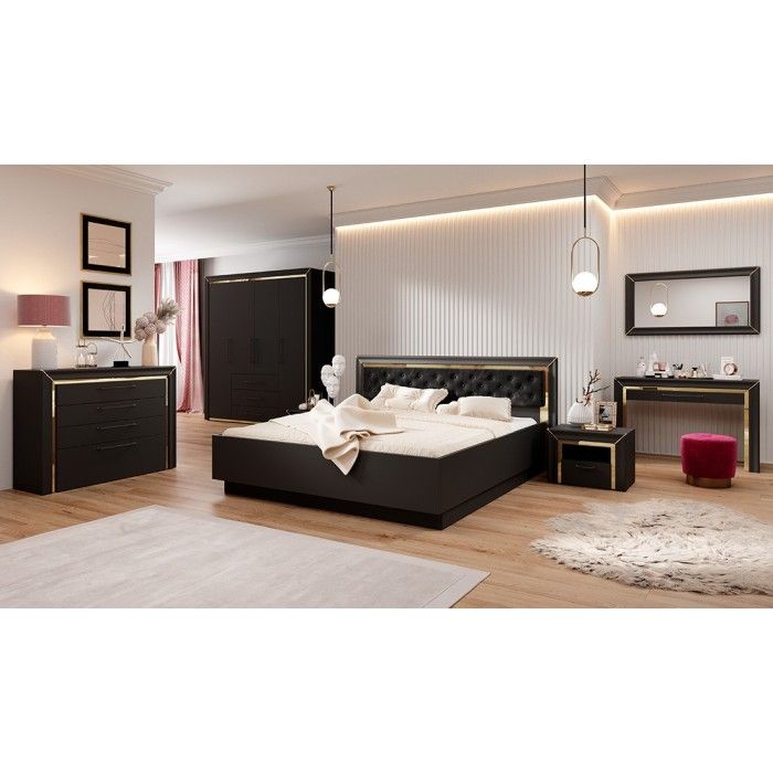 Commode design 4 tiroirs collection DOHA coloris noir mat et dorées