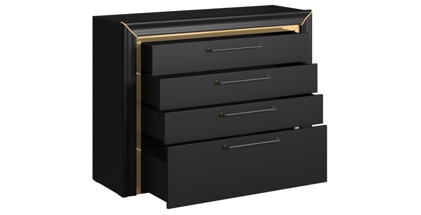 Commode design 4 tiroirs collection DOHA coloris noir mat et dorées