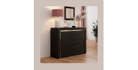 Commode design 4 tiroirs collection DOHA coloris noir mat et dorées