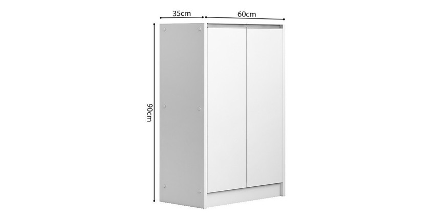 Meuble à chaussures PARRA, 2 portes, coloris blanc