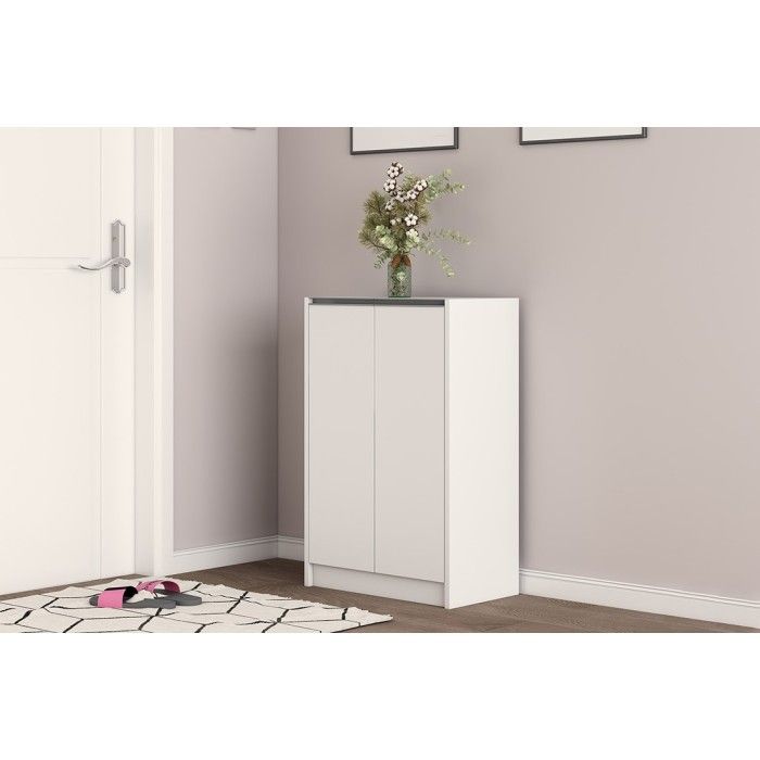Meuble à chaussures PARRA, 2 portes, coloris blanc