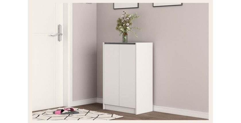 Meuble à chaussures PARRA, 2 portes, coloris blanc