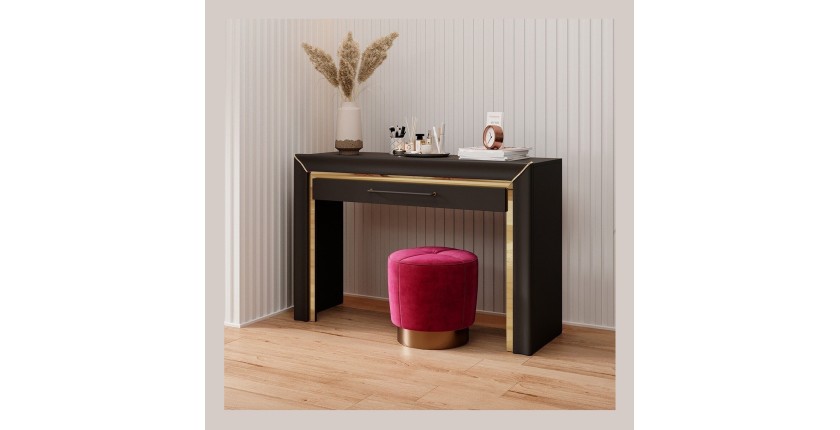 Bureau console design collection DOHA coloris noir mat et finitions dorées