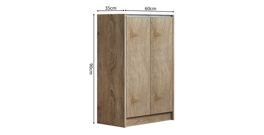 Meuble à chaussures PARRA, 2 portes, coloris chêne sonoma