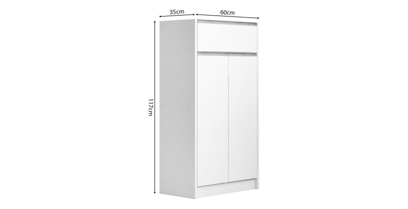 Meuble à chaussures PARRA, 2 portes et 1 tiroir coloris blanc