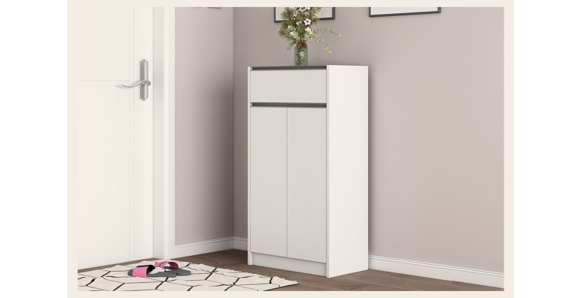 Meuble à chaussures PARRA, 2 portes et 1 tiroir coloris blanc