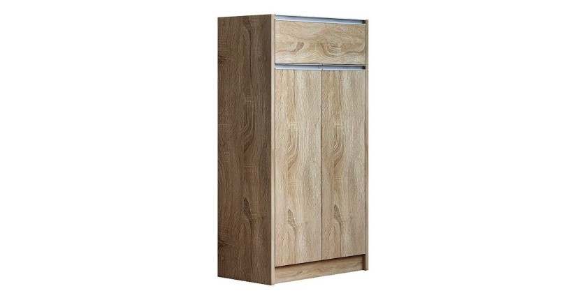 Meuble à chaussures PARRA, 2 portes et 1 tiroir coloris chêne sonoma