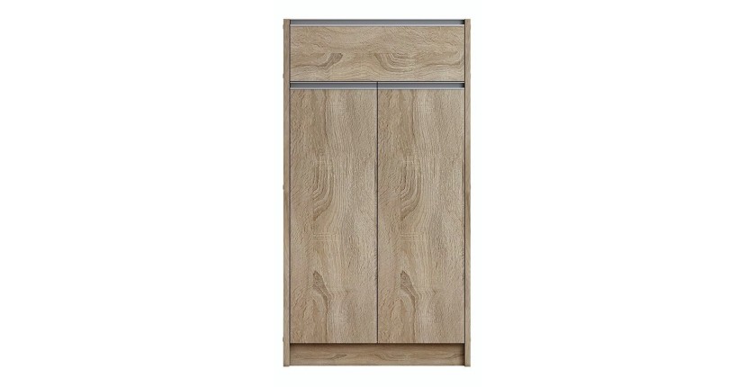 Meuble à chaussures PARRA, 2 portes et 1 tiroir coloris chêne sonoma