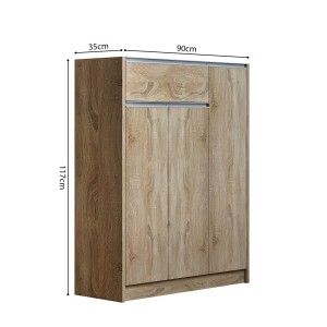 Meuble à chaussures PARRA, 3 portes et 1 tiroir coloris chêne sonoma