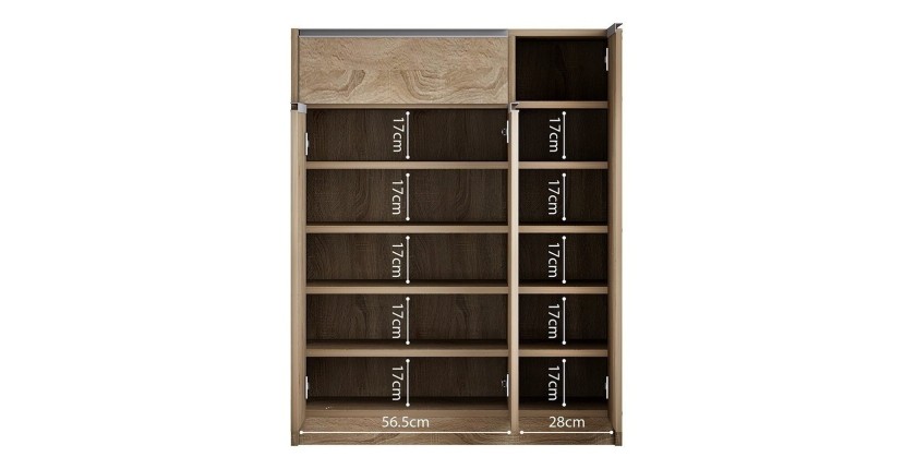 Meuble à chaussures PARRA, 3 portes et 1 tiroir coloris chêne sonoma