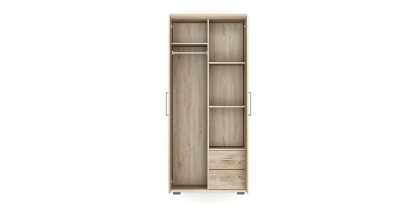 Armoire, garde-robe, collection TOM, 2 portes 80 cm, penderie intégrée chêne sonoma