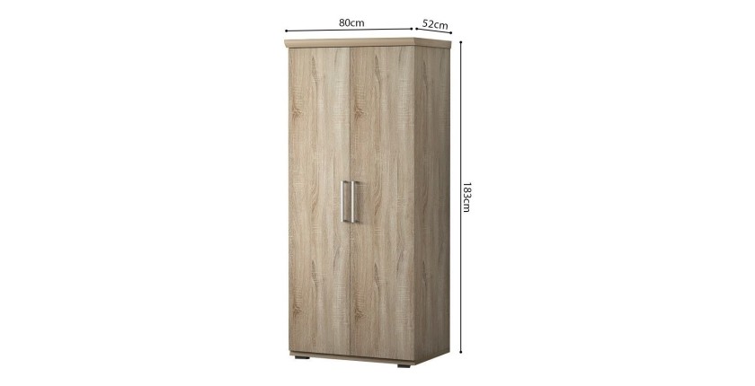 Armoire, garde-robe, collection TOM, 2 portes 80 cm, penderie intégrée chêne sonoma