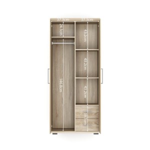 Armoire, garde-robe, collection TOM, 2 portes 80 cm, penderie intégrée chêne sonoma