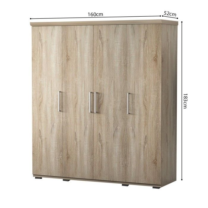 Armoire, garde-robe, collection TOM, 4 portes 160 cm, penderie intégrée chêne sonoma