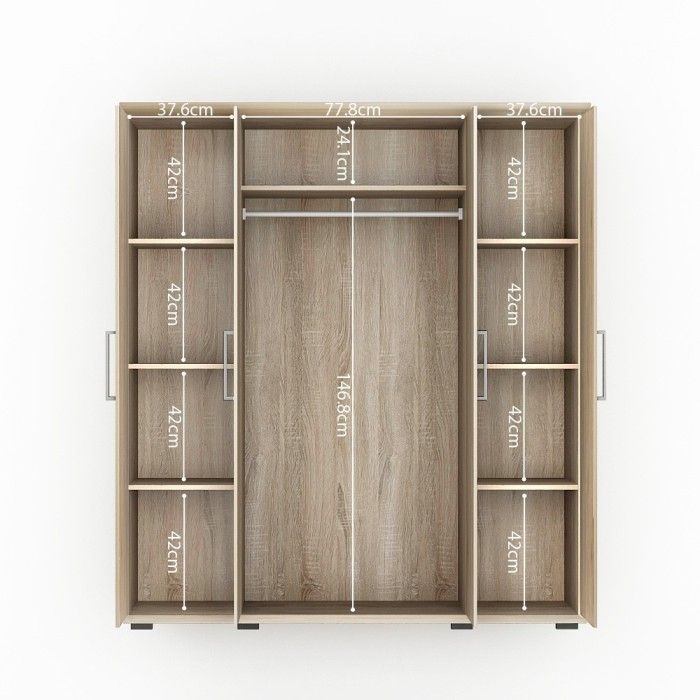 Armoire, garde-robe, collection TOM, 4 portes 160 cm, penderie intégrée chêne sonoma