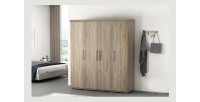 Armoire, garde-robe, collection TOM, 4 portes 160 cm, penderie intégrée chêne sonoma