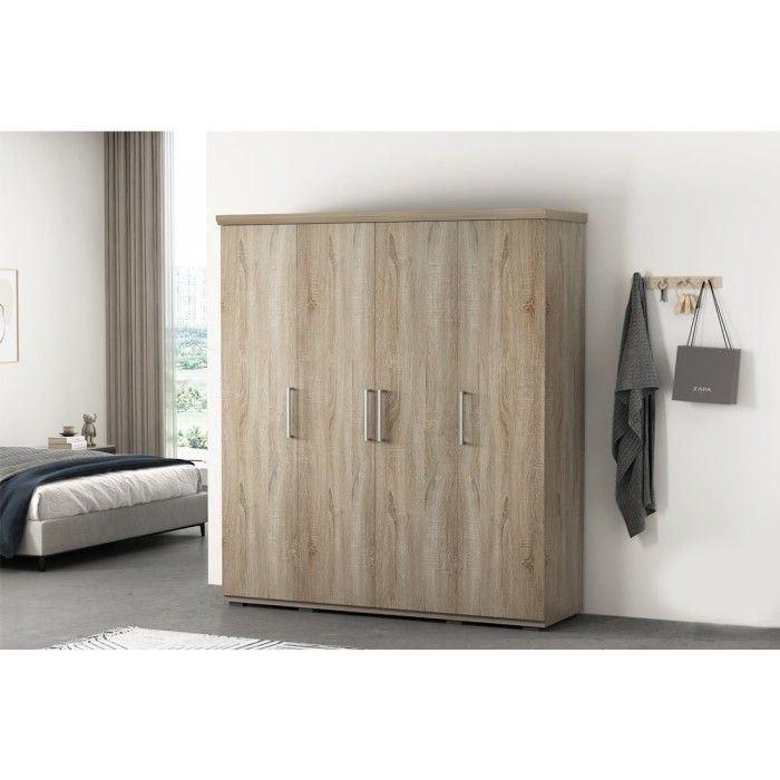 Armoire, garde-robe, collection TOM, 4 portes 160 cm, penderie intégrée chêne sonoma