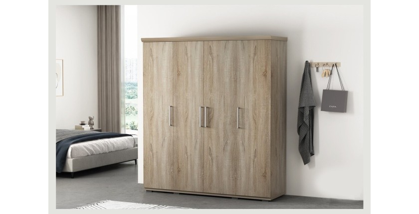 Armoire, garde-robe, collection TOM, 4 portes 160 cm, penderie intégrée chêne sonoma