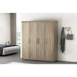 Armoire, garde-robe, collection TOM, 4 portes 160 cm, penderie intégrée chêne sonoma