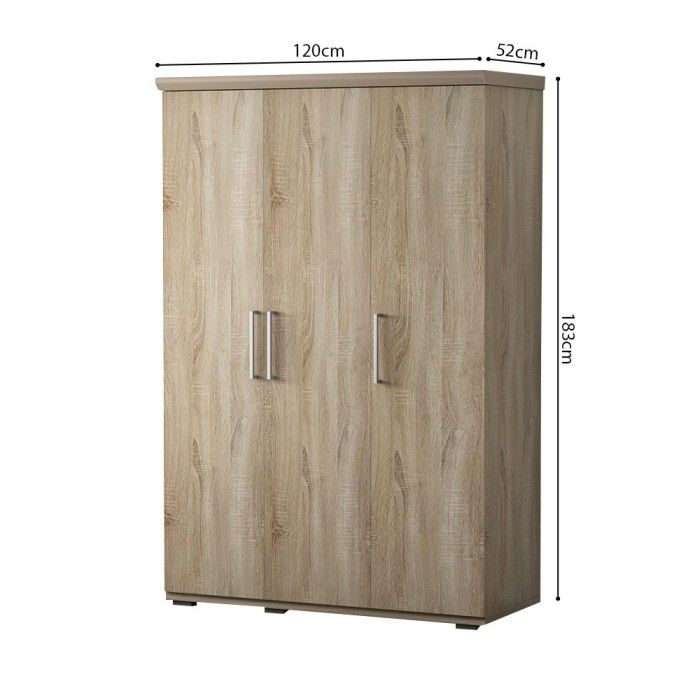 Armoire, garde-robe, collection TOM, 3 portes 120 cm, penderie intégrée chêne sonoma