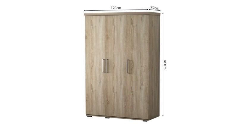 Armoire, garde-robe, collection TOM, 3 portes 120 cm, penderie intégrée chêne sonoma
