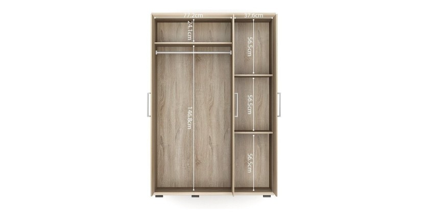 Armoire, garde-robe, collection TOM, 3 portes 120 cm, penderie intégrée chêne sonoma