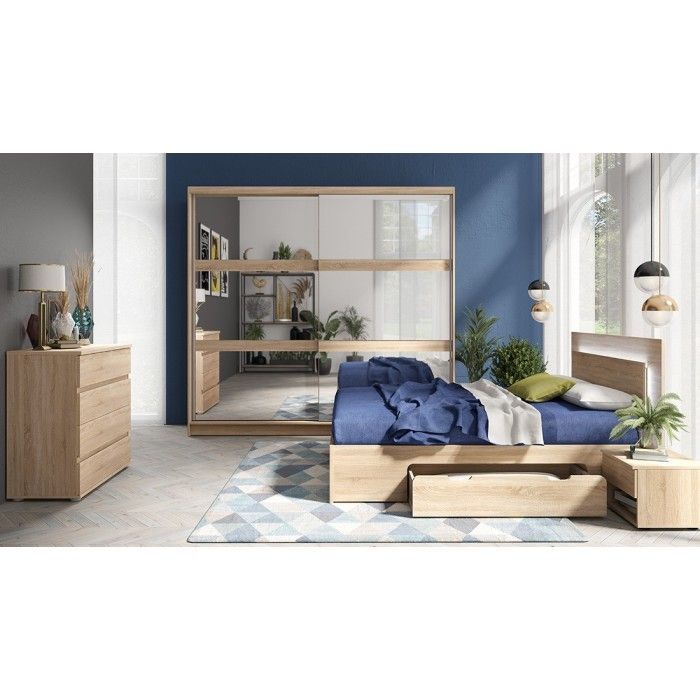 Lit NOFI chêne sonoma 180x 200 cm avec tiroirs, idéal pour chambre à coucher. Meuble design